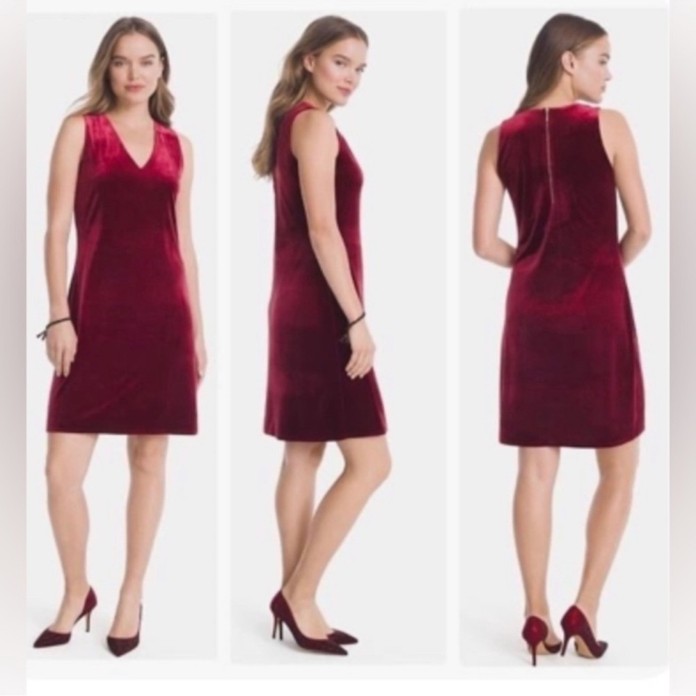 White House Black Market Maroon Velvet V Neck Sleeveless Shift Dress size 2